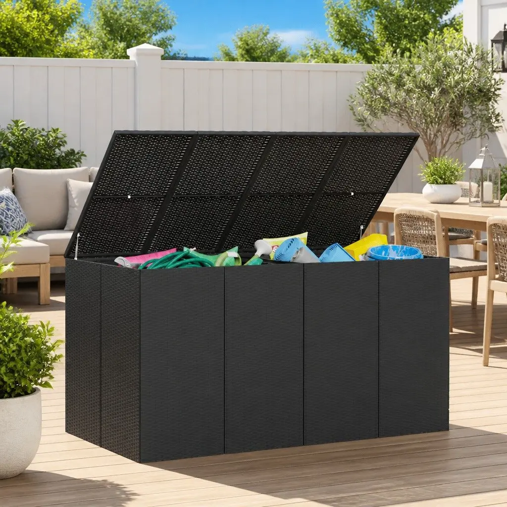 Garden Cushion Storage Box PE Rattan Outdoor Indoor 194x100x103cm Black