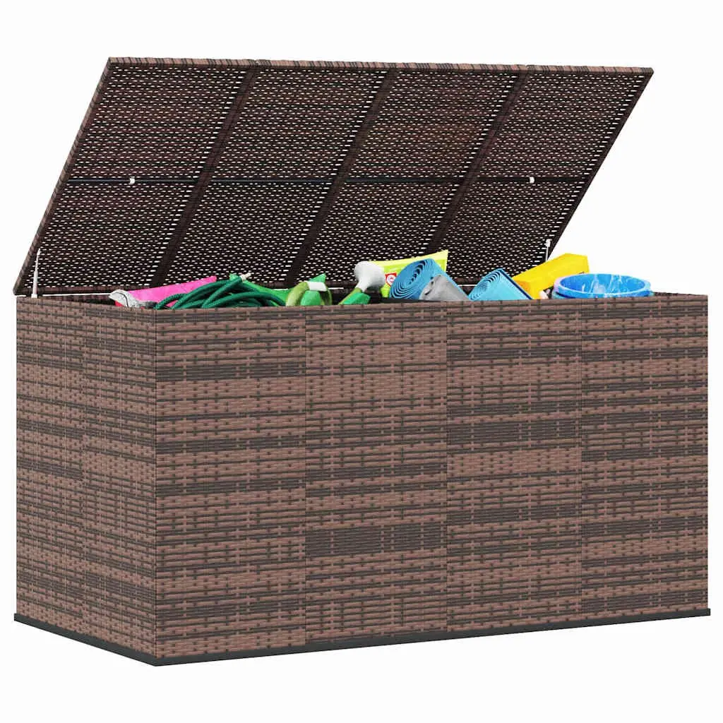 Garden Storage Box PE Rattan 194x100x103cm Brown Outdoor Cushion Chest
