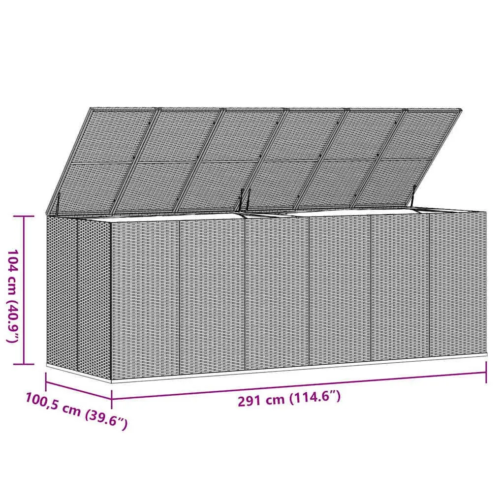 Garden Storage Box PE Rattan Outdoor Cushion Container Grey 291x100.5x104cm