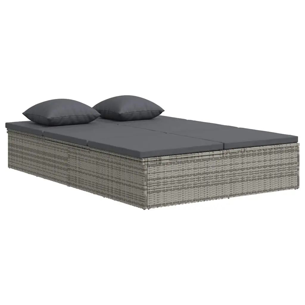 Convertible Sun Bed Sofa Outdoor Garden Lounger Poly Rattan Grey Cushions