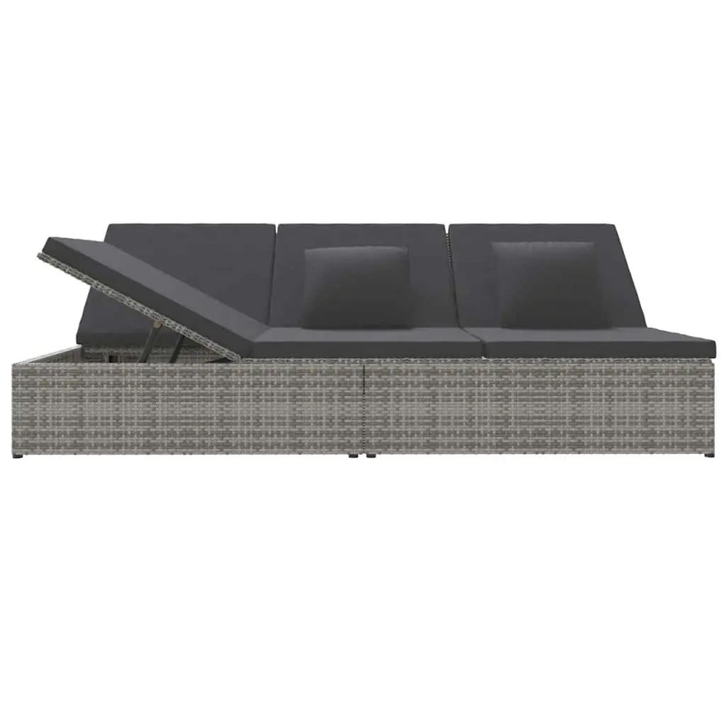 Convertible Sun Bed Sofa Outdoor Garden Lounger Poly Rattan Grey Cushions