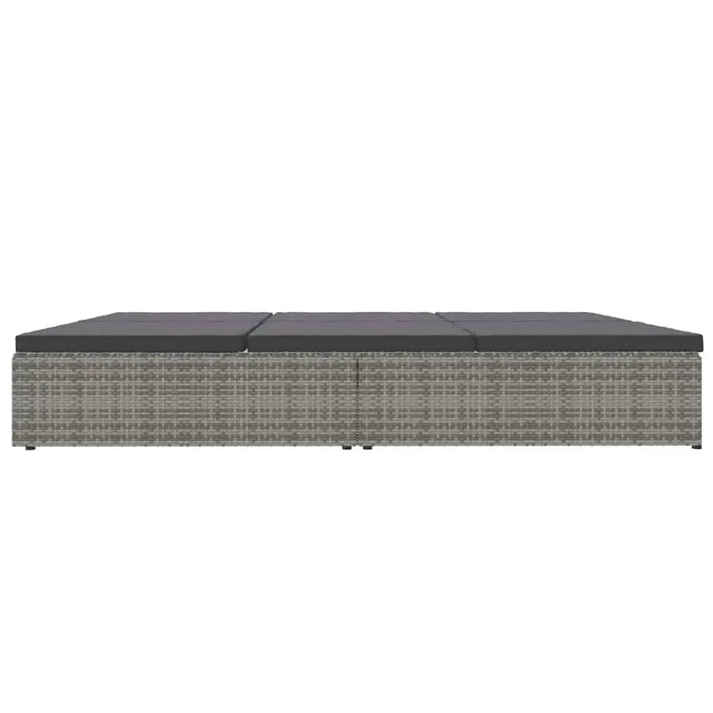 Convertible Sun Bed Sofa Outdoor Garden Lounger Poly Rattan Grey Cushions