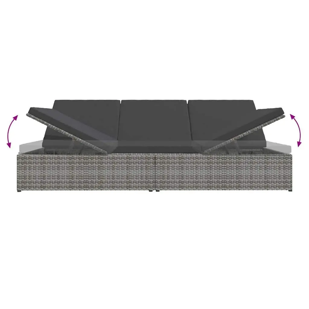 Convertible Sun Bed Sofa Outdoor Garden Lounger Poly Rattan Grey Cushions