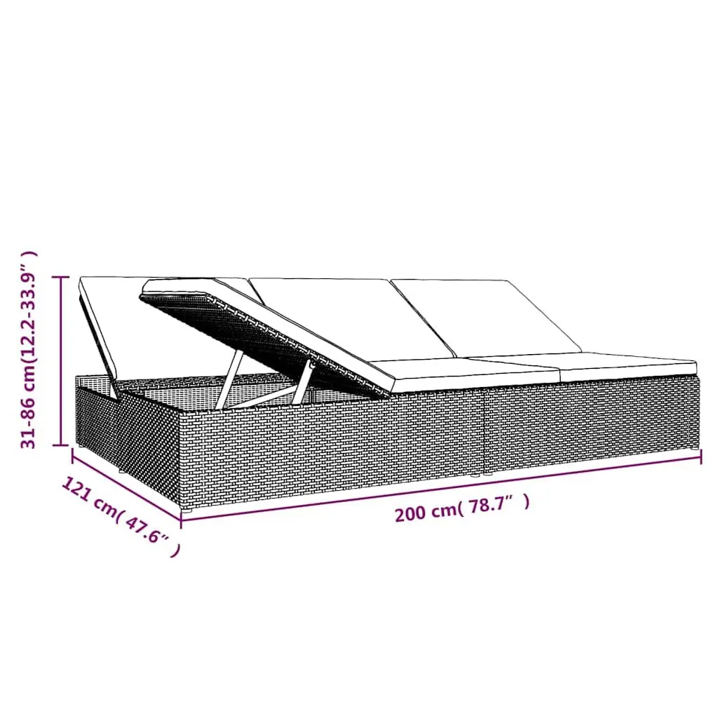 Convertible Sun Bed Sofa Outdoor Garden Lounger Poly Rattan Grey Cushions