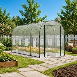 Compact Greenhouse with Roll-Up Windows for Efficiency