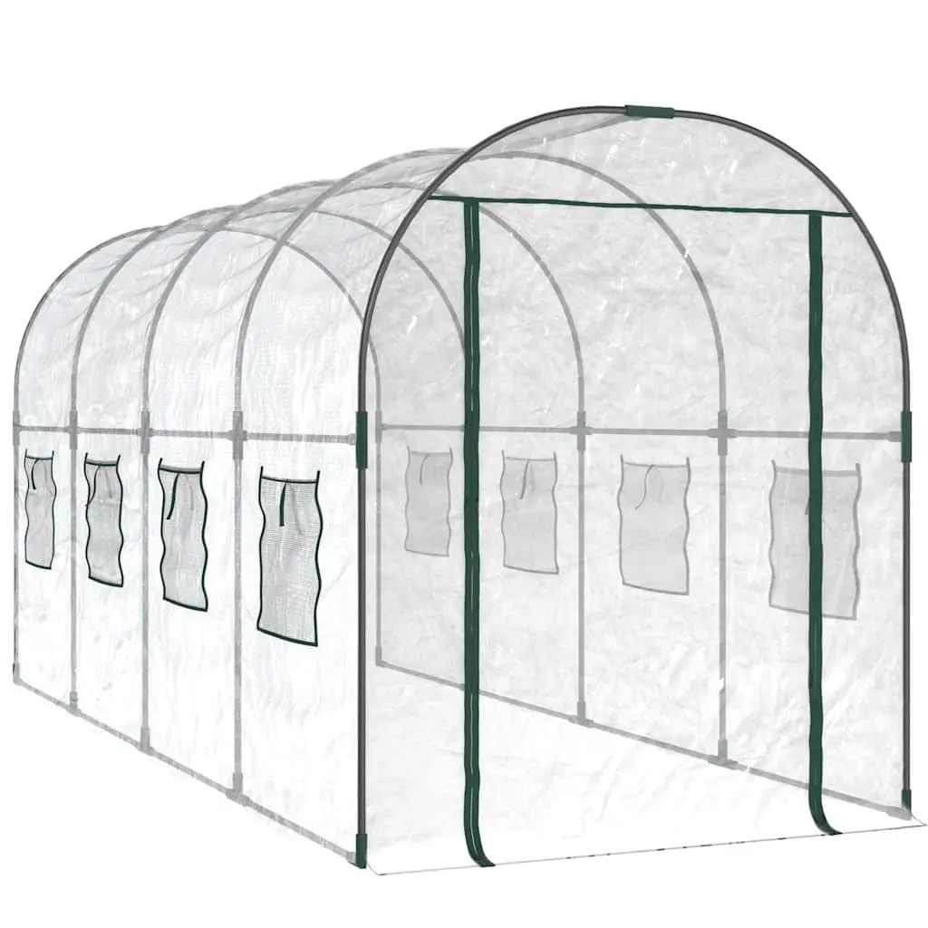Greenhouse Transparent 160x400x190cm PVC Cover Roll-Up Windows Steel Frame