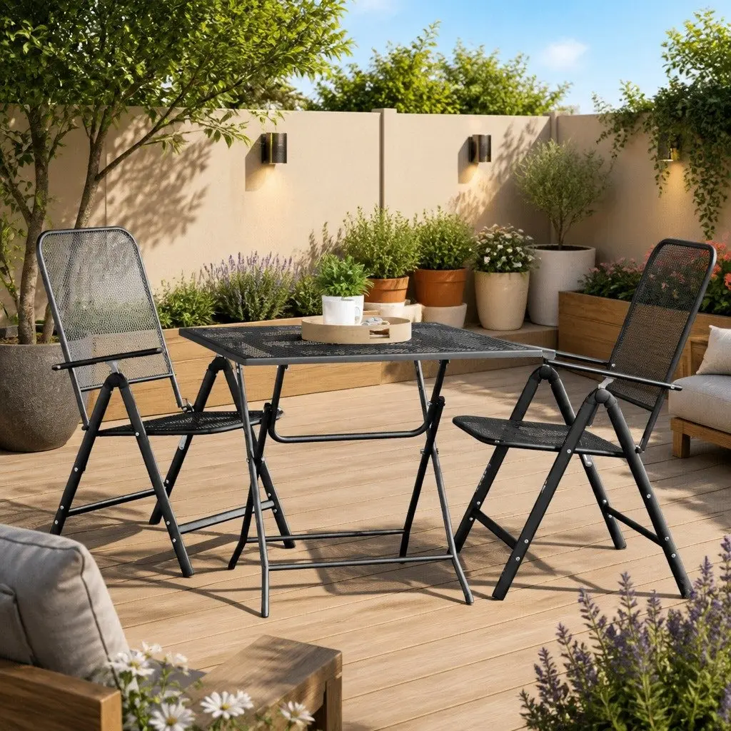 Garden Dining Table 80x80x72cm Mesh Top