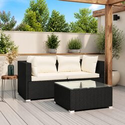 Compact 3 Piece Lounge Set with Cushions in Black
