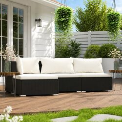 Outdoor Garden Lounge Set 4 Piece Black Poly Rattan Patio Furniture Modular
