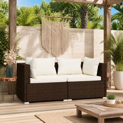 2-Seater Outdoor Sofa Garden Patio Furniture PE Rattan Brown Seat Cushions