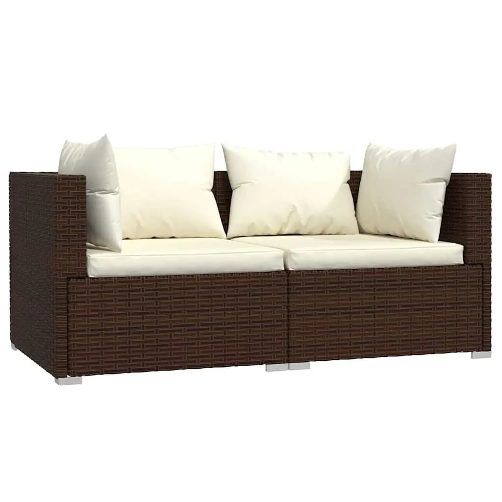 Garden Lounge Set Brown 3 Piece Outdoor Patio Furniture Rattan Sofa with Removable Cushions