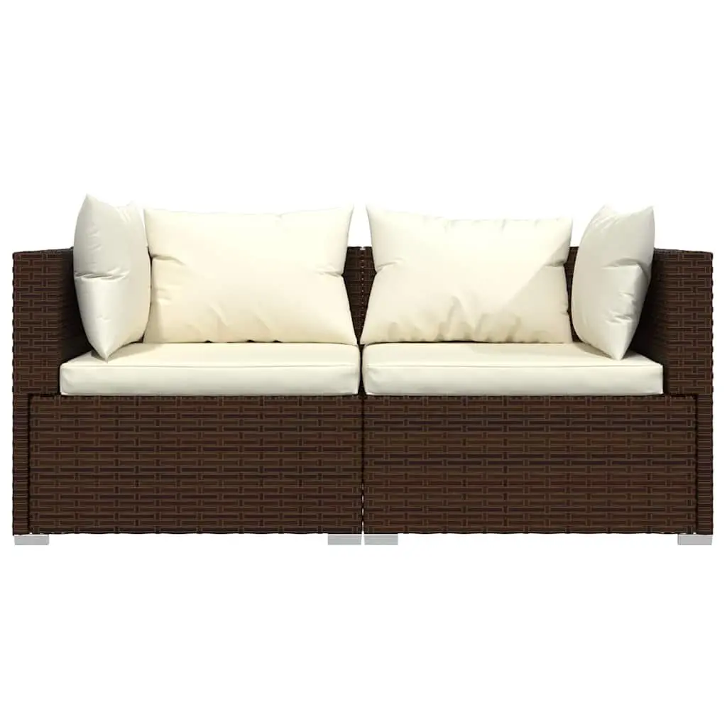 Garden Lounge Set Brown 3 Piece Outdoor Patio Furniture Rattan Sofa with Removable Cushions