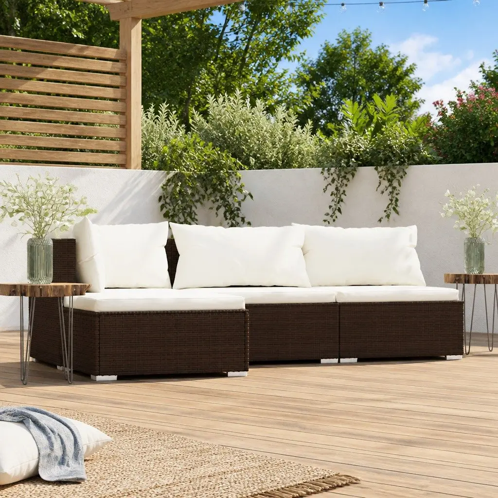 Garden Lounge Set 4 Piece Brown Poly Rattan Patio Furniture with Cushions