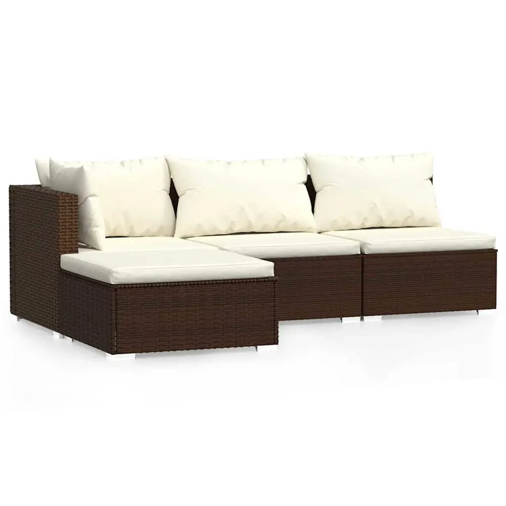 Garden Lounge Set 4 Piece Brown Poly Rattan Patio Furniture with Cushions