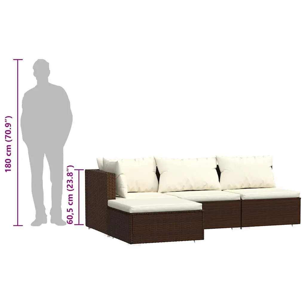 Garden Lounge Set 4 Piece Brown Poly Rattan Patio Furniture with Cushions