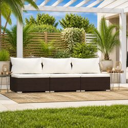 3-Seater Garden Sofa Outdoor Patio Furniture Set Brown Rattan Cushions Modular