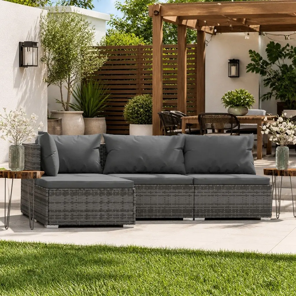 Garden Lounge Set 4 Piece Outdoor Patio Furniture Grey Poly Rattan Sofa Cushions