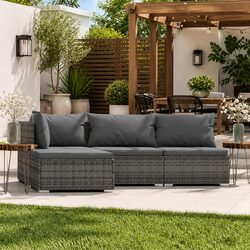 Garden Lounge Set 4 Piece Outdoor Patio Furniture Grey Poly Rattan Sofa Cushions