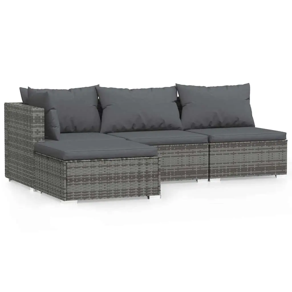 Garden Lounge Set 4 Piece Outdoor Patio Furniture Grey Poly Rattan Sofa Cushions