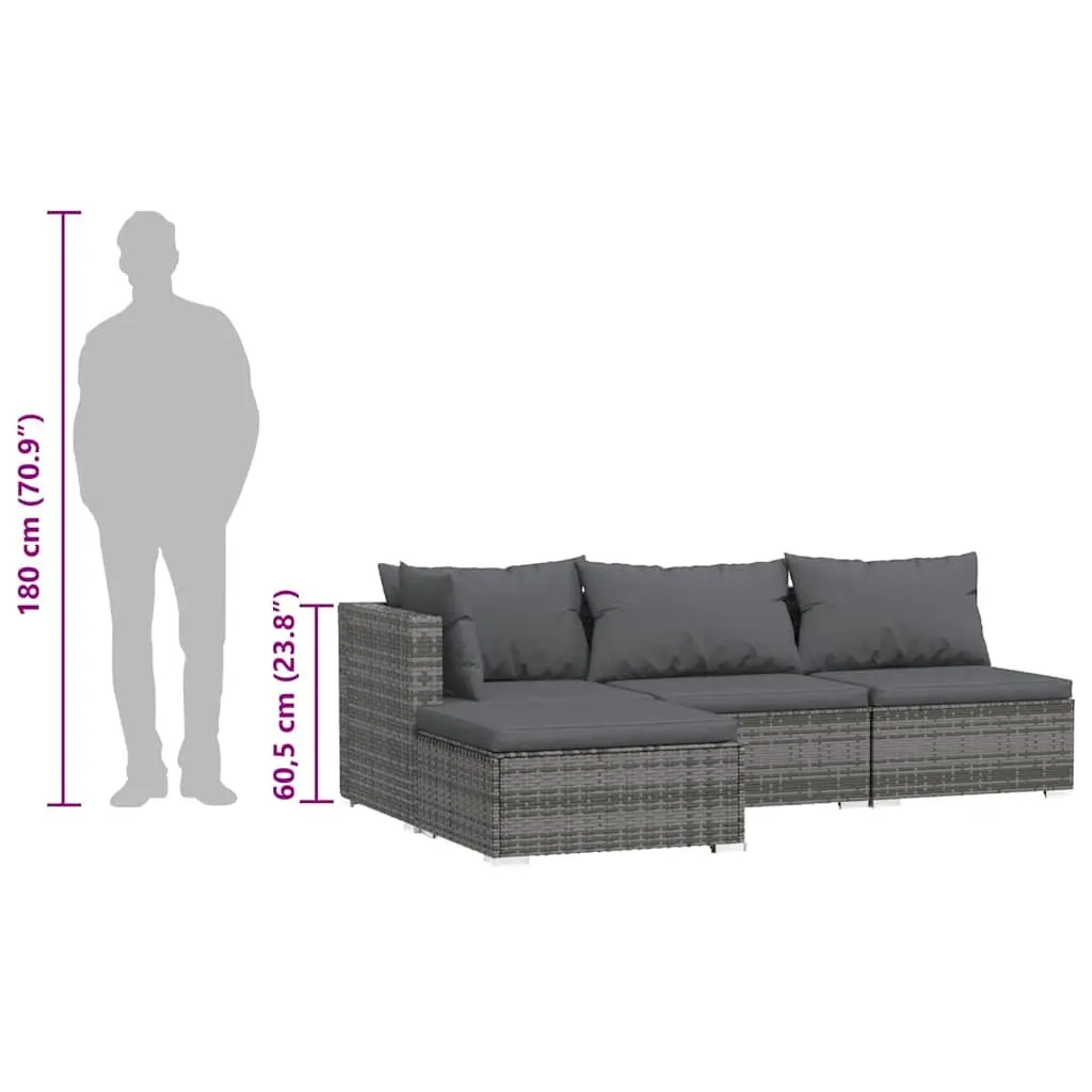 Garden Lounge Set 4 Piece Outdoor Patio Furniture Grey Poly Rattan Sofa Cushions