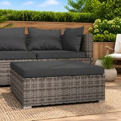Garden Footrest Ottoman Outdoor Seating with Removable Cushion Grey 70x70x30cm