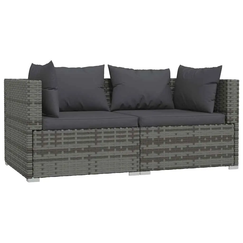 3 Piece Outdoor Garden Lounge Set Grey Modular Sectional Sofa with Waterproof PE Rattan and Removable Cushions