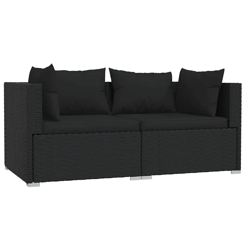 2-Seater Outdoor Garden Sofa Set Black Rattan Patio Furniture with Cushions
