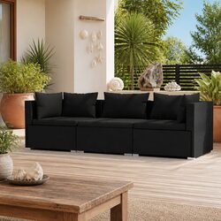 3-Seater Outdoor Sofa Garden Patio Furniture Set Black Rattan Modular Design