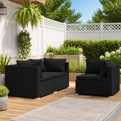 Compact 3 Piece Garden Lounge Set with Black Cushions