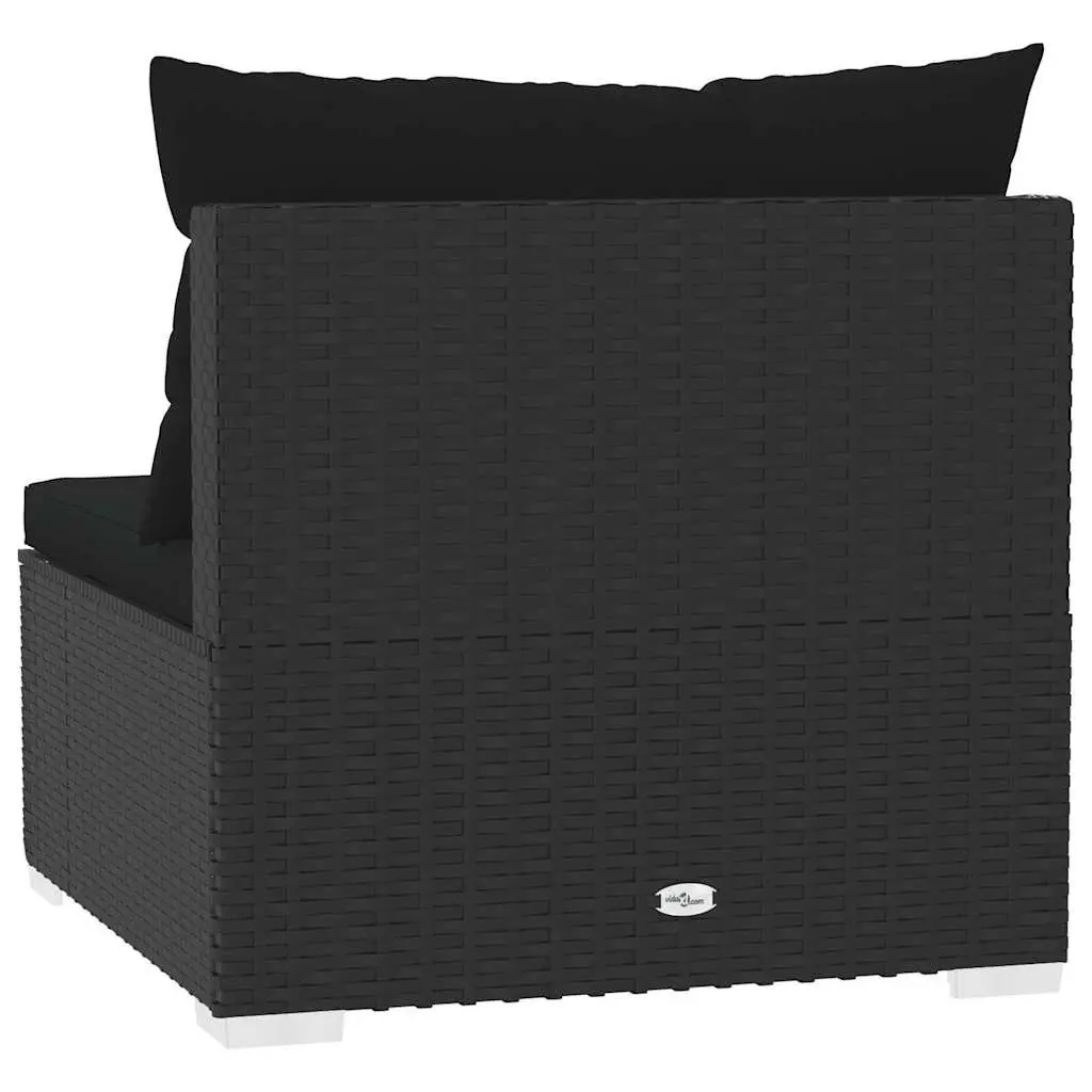 4-Seater Outdoor Sofa Black Rattan Waterproof PE Cushions