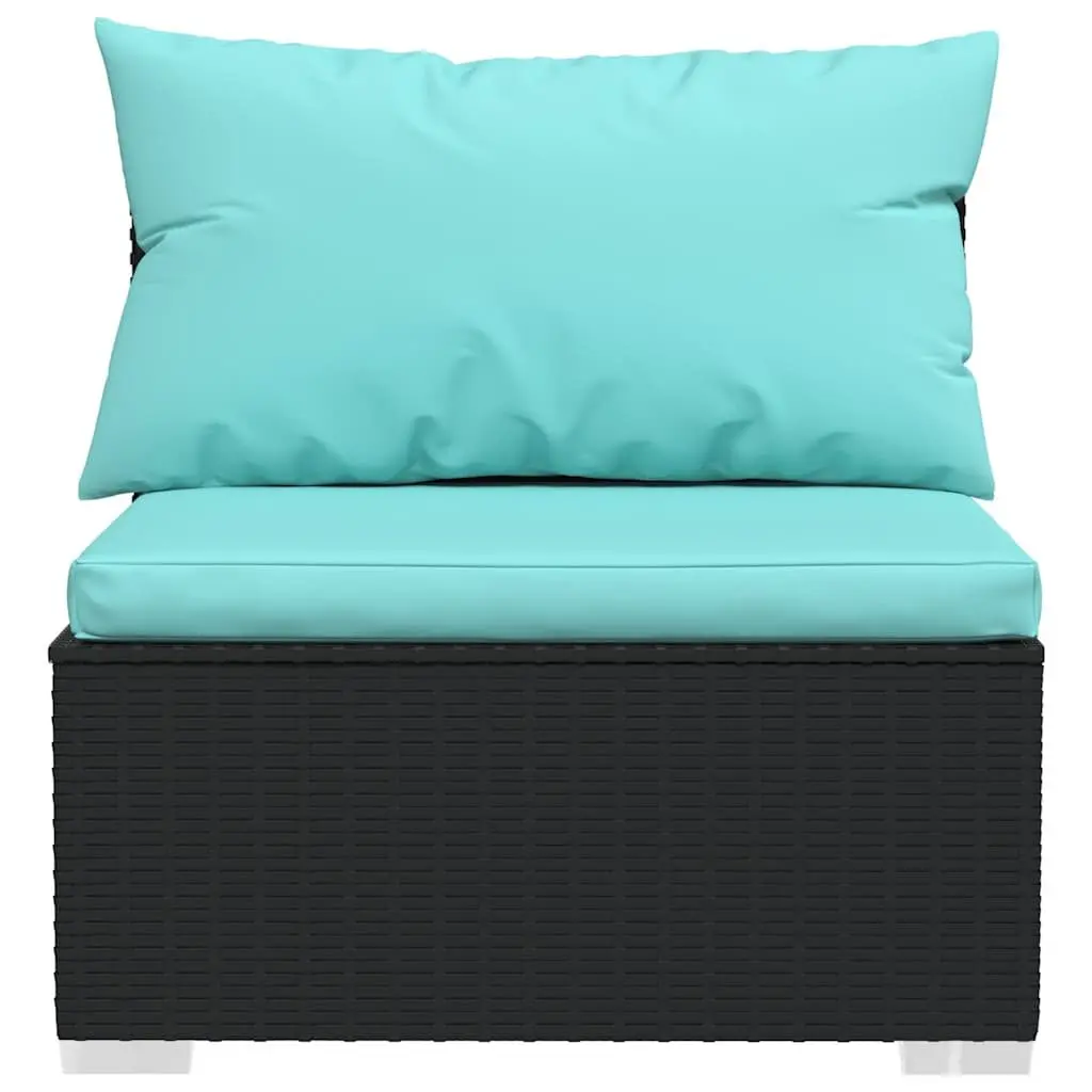 Garden Middle Sofa with Cushions Black Poly Rattan Modular Outdoor Seat