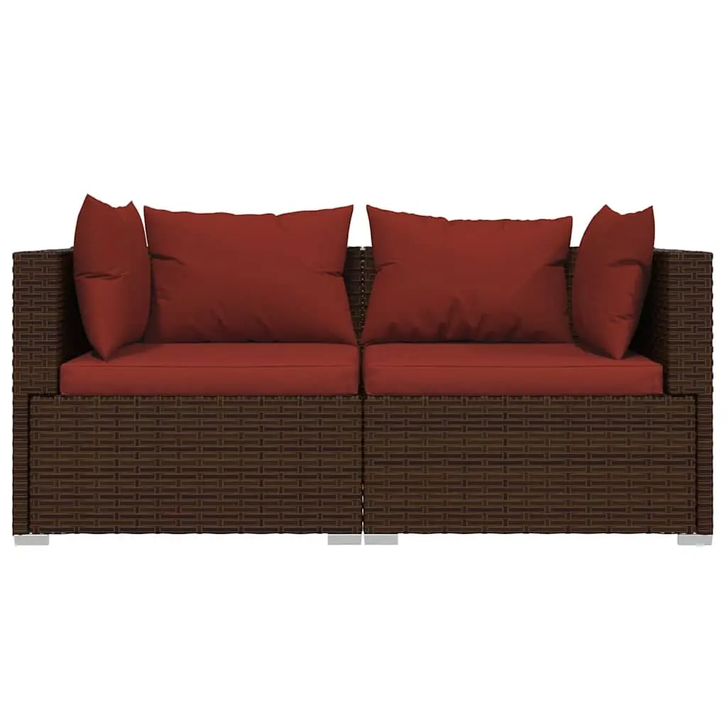 2-Seater Outdoor Sofa Brown Rattan Cushions Weather-Resistant Patio Furniture Set