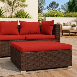 Garden Footrest with Cushion Brown Outdoor Sectional Pouffe Patio Seating Unit