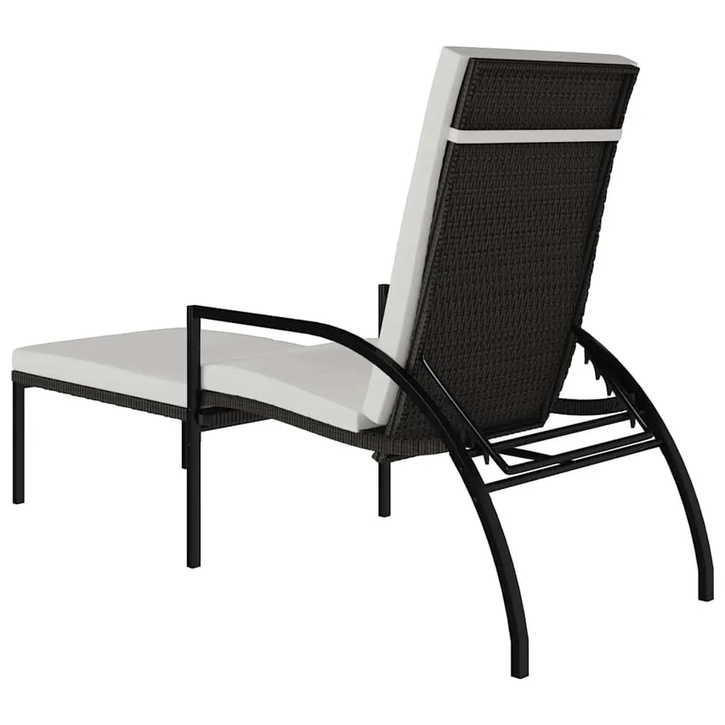 Sun Lounger Brown Steel Frame Adjustable Backrest Integrated Footrest Outdoor Lounge Chair