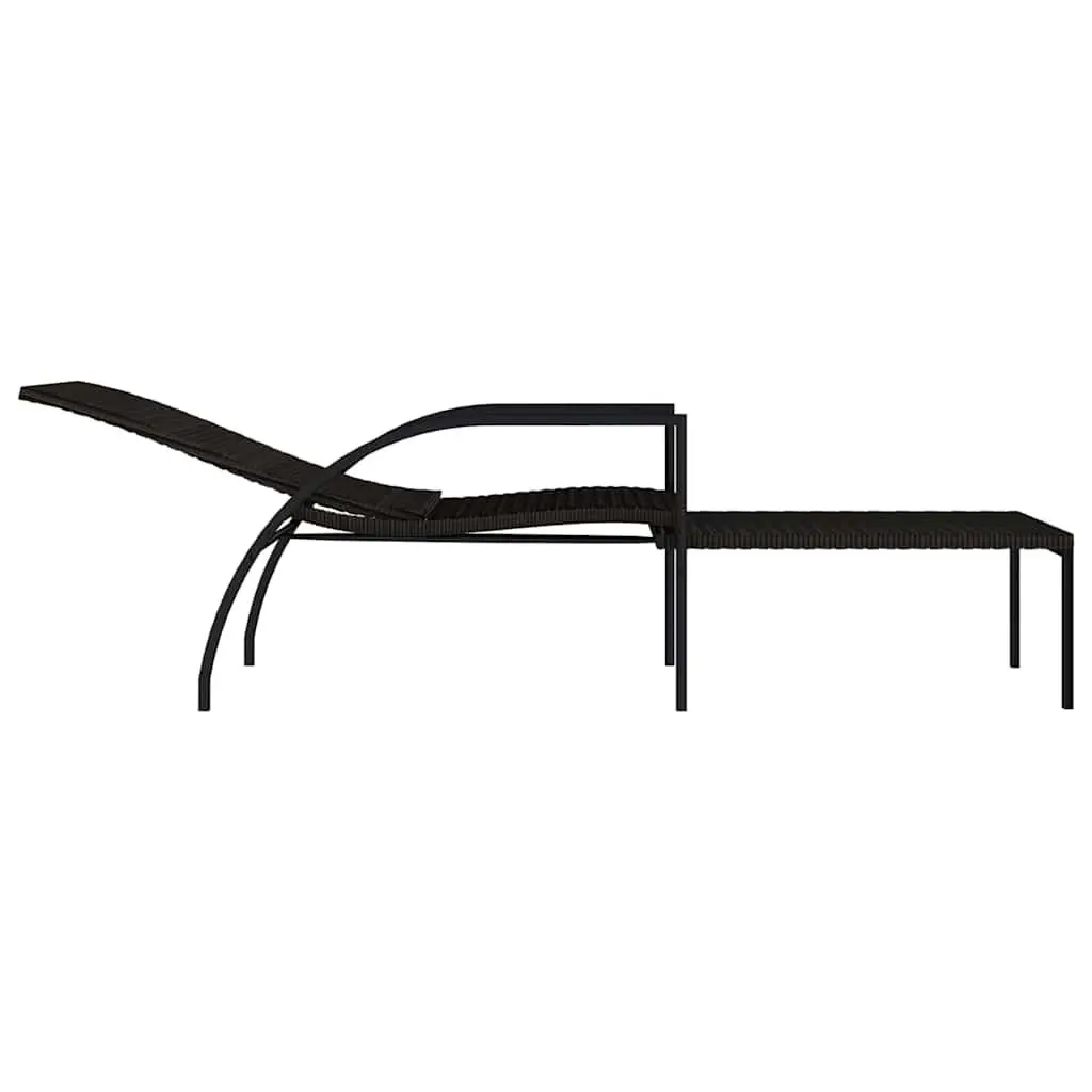 Sun Lounger Brown Steel Frame Adjustable Backrest Integrated Footrest Outdoor Lounge Chair