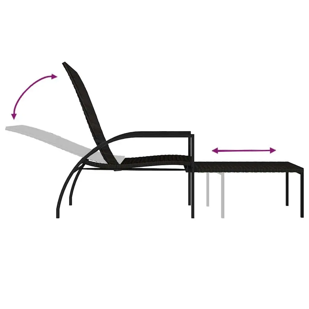 Sun Lounger Brown Steel Frame Adjustable Backrest Integrated Footrest Outdoor Lounge Chair