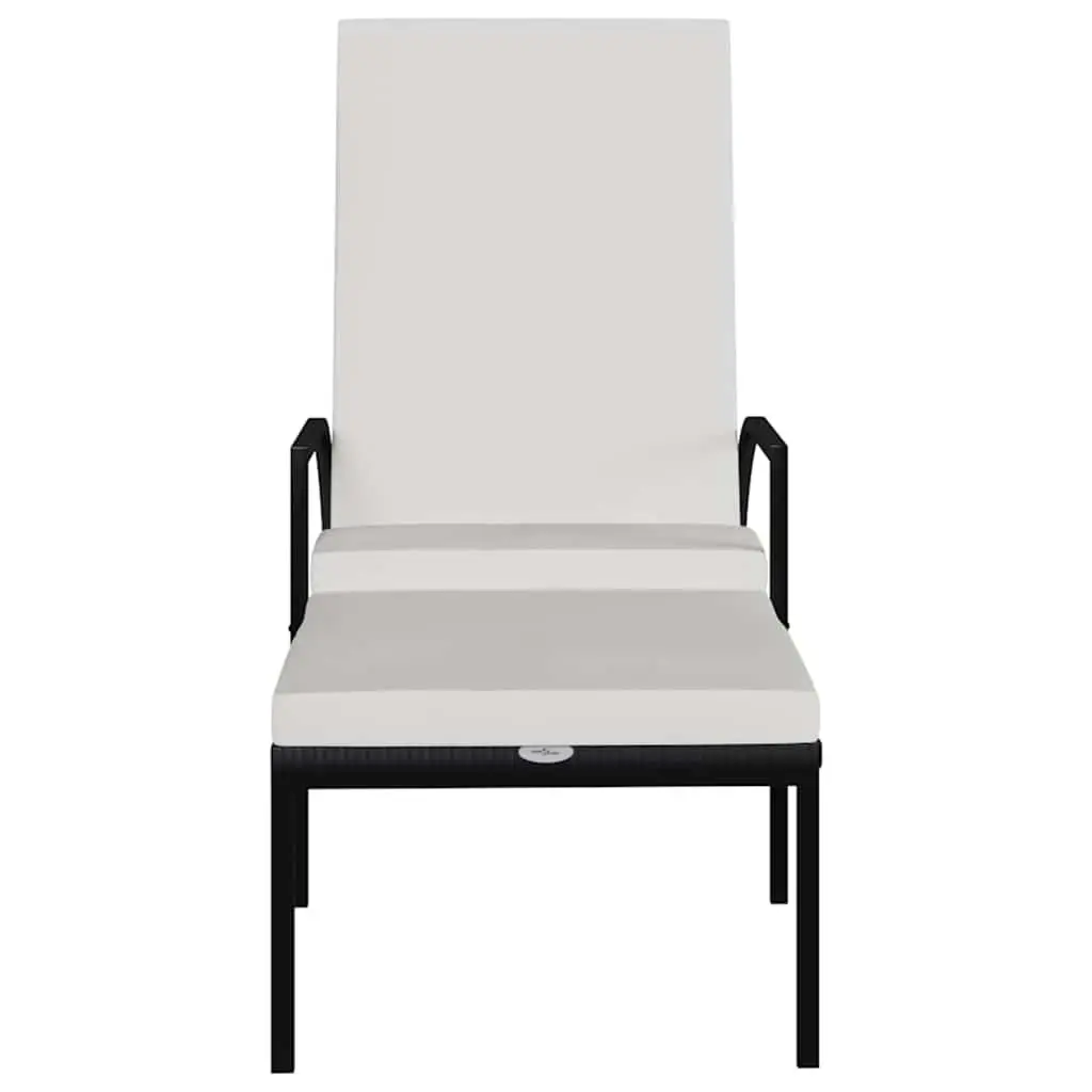 Sun Lounger Black Steel Frame Adjustable Backrest Integrated Footrest Outdoor Garden Patio Lounge Chair