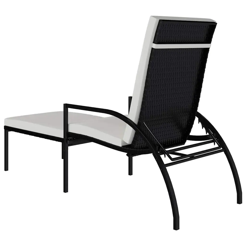 Sun Lounger Black Steel Frame Adjustable Backrest Integrated Footrest Outdoor Garden Patio Lounge Chair