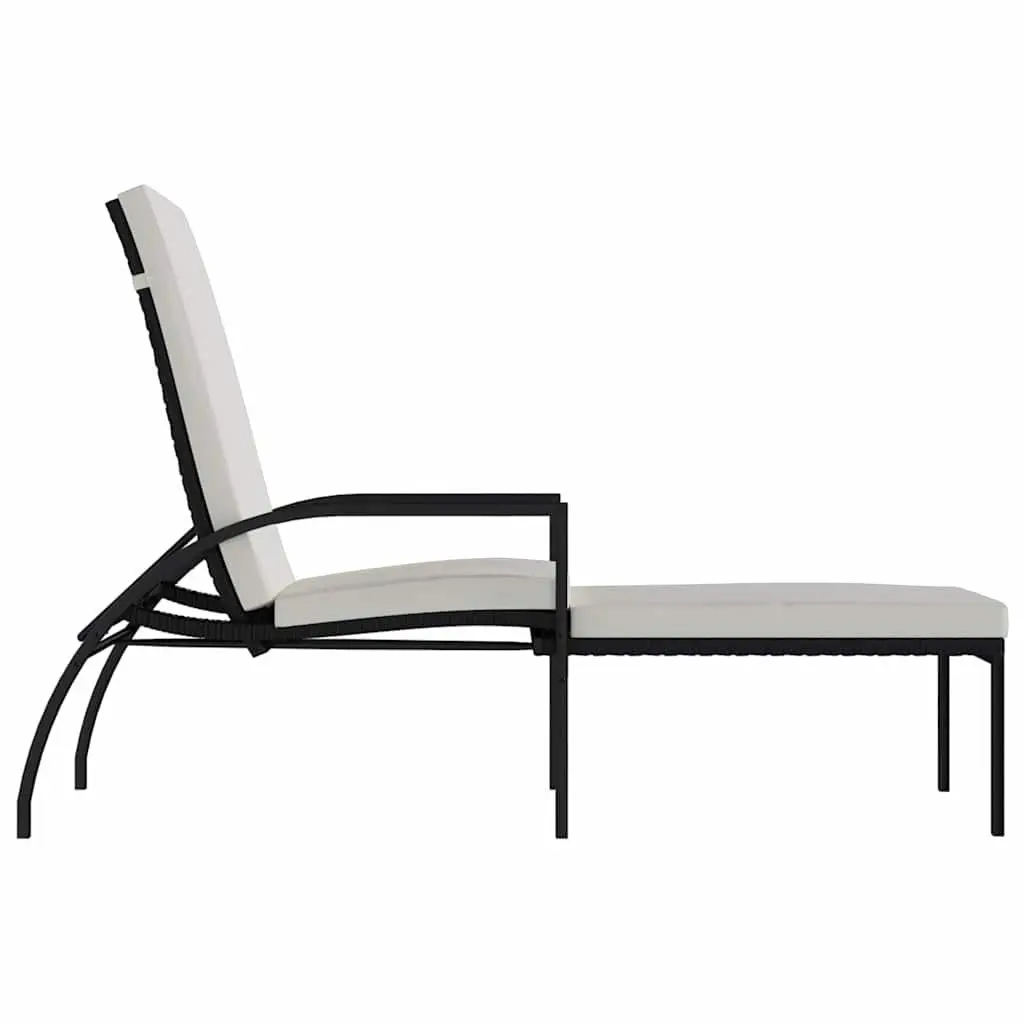 Sun Lounger Black Steel Frame Adjustable Backrest Integrated Footrest Outdoor Garden Patio Lounge Chair