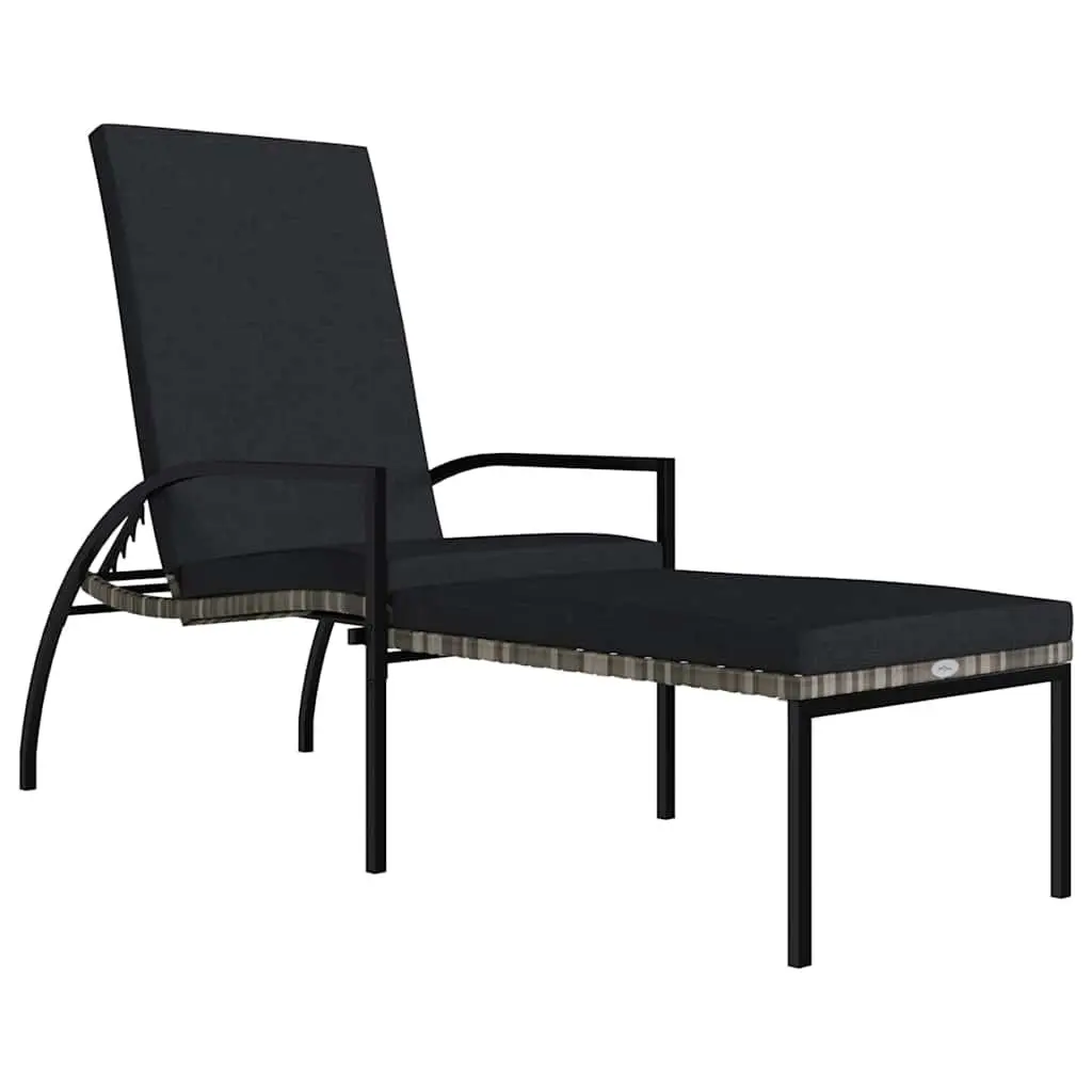 Sun Lounger Grey Adjustable Backrest Integrated Footrest Steel Frame Outdoor Chair