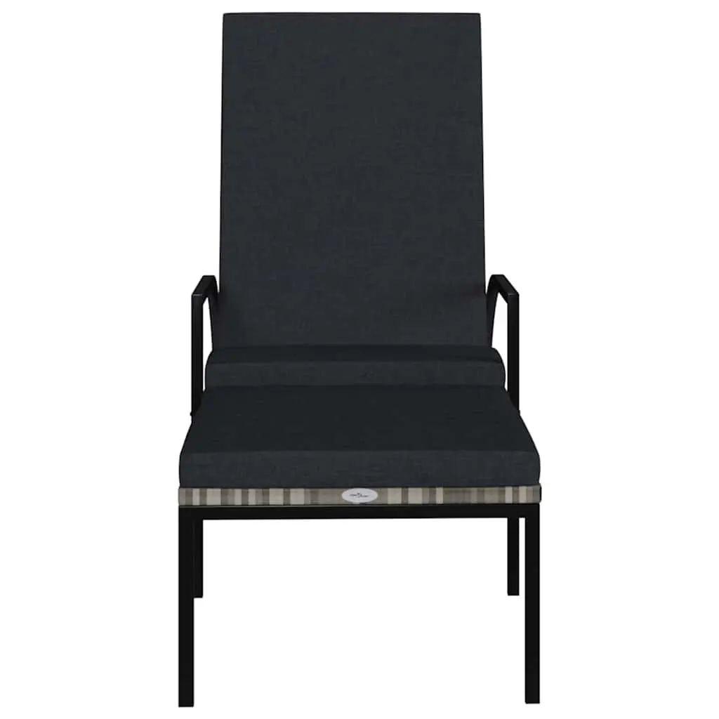 Sun Lounger Grey Adjustable Backrest Integrated Footrest Steel Frame Outdoor Chair