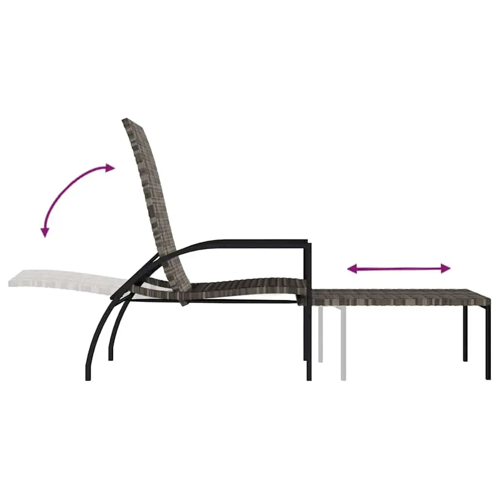 Sun Lounger Grey Adjustable Backrest Integrated Footrest Steel Frame Outdoor Chair