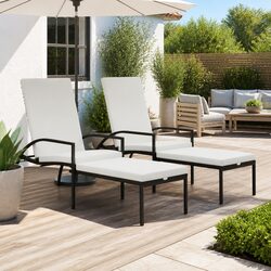 Sun Loungers 2 pcs with Footrest PE Rattan Brown Outdoor Garden Patio Lounging