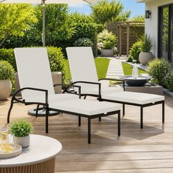 Sun Loungers 2pc with Footrest Adjustable Backrest Outdoor Patio Garden Relaxing