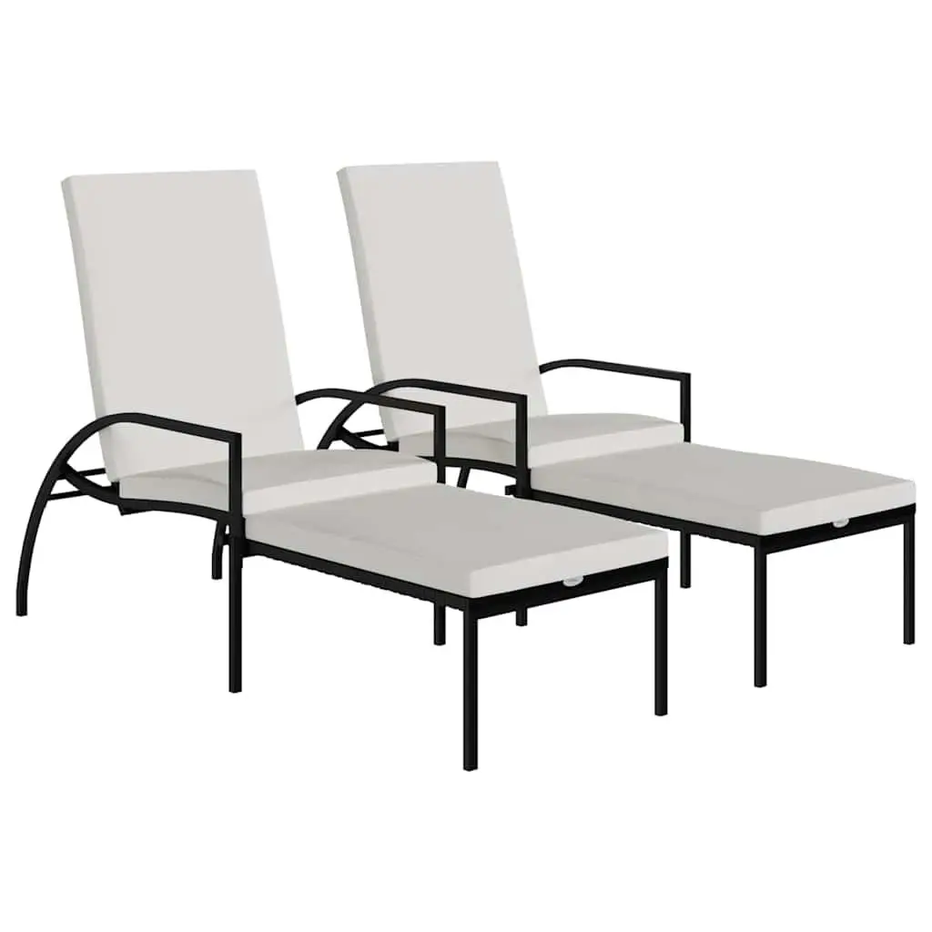 Sun Loungers Black 2 Piece Adjustable Backrest Steel Frame Outdoor Patio Garden Relaxing