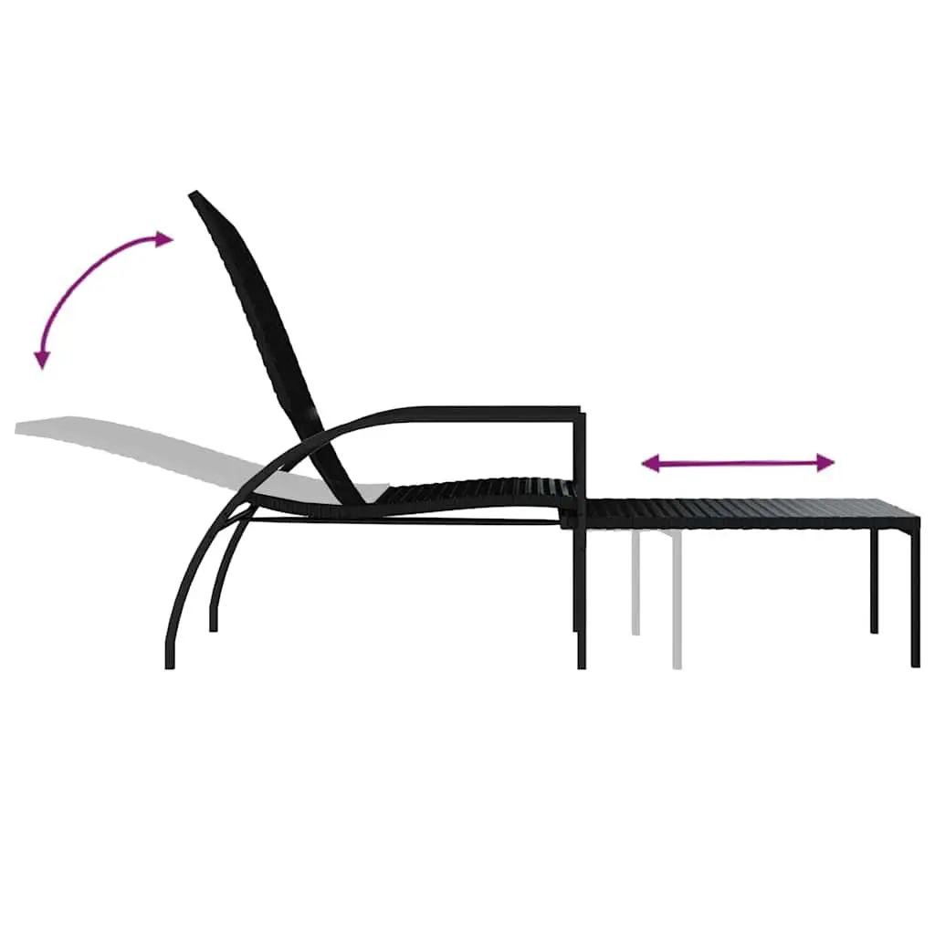Sun Loungers Black 2 Piece Adjustable Backrest Steel Frame Outdoor Patio Garden Relaxing