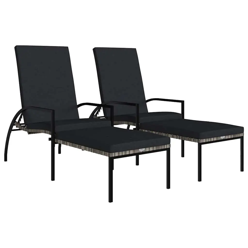 Sun Loungers 2pcs with Footrest Grey Outdoor Lounge Chairs Patio Garden Seating