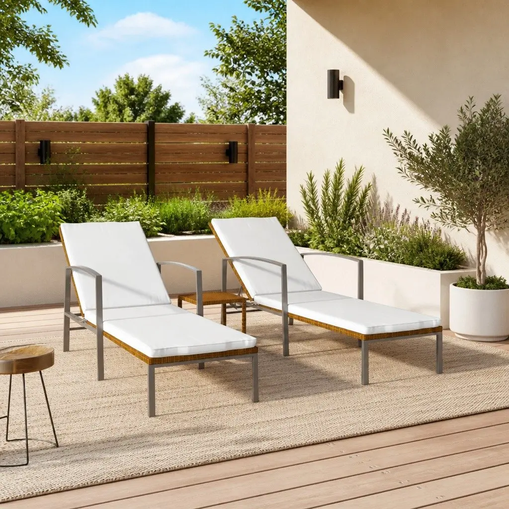 Brown Sun Loungers with Table