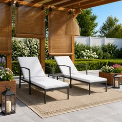 Sun Loungers 2 pcs with Side Table Outdoor Garden Patio Lounge Chair Adjustable