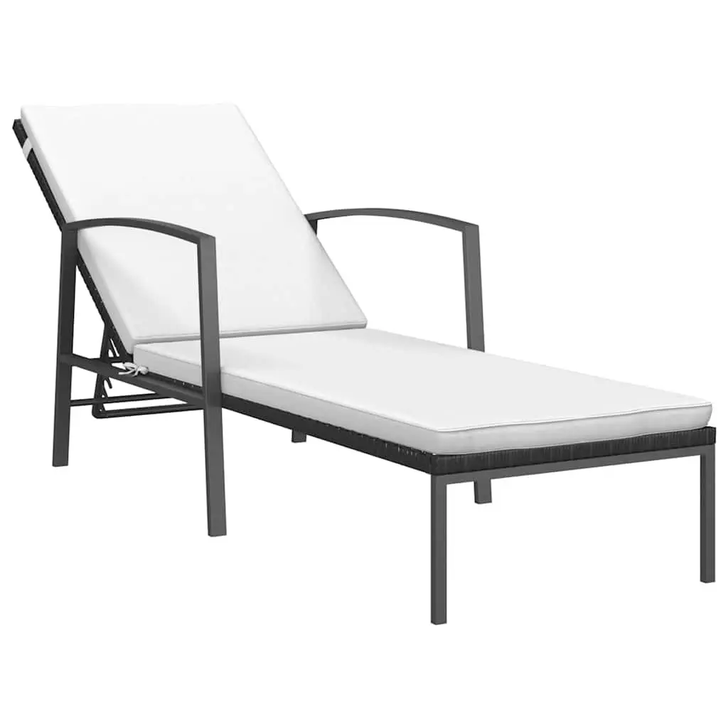Sun Loungers Black Adjustable 2 Piece Set with Side Table for Outdoor Garden Patio
